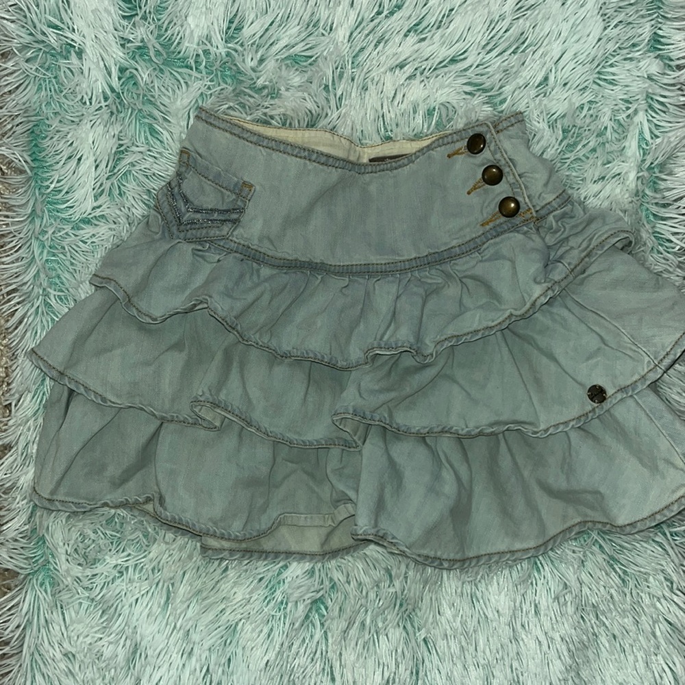 ruffled denim skirt kids size 6 jean bourget VGUC